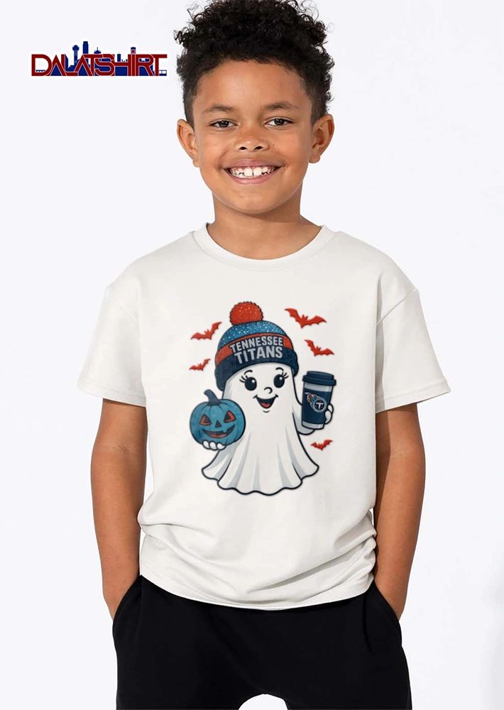 Tennessee Titans ghost wearing beanie holding pumpkin coffee shirt