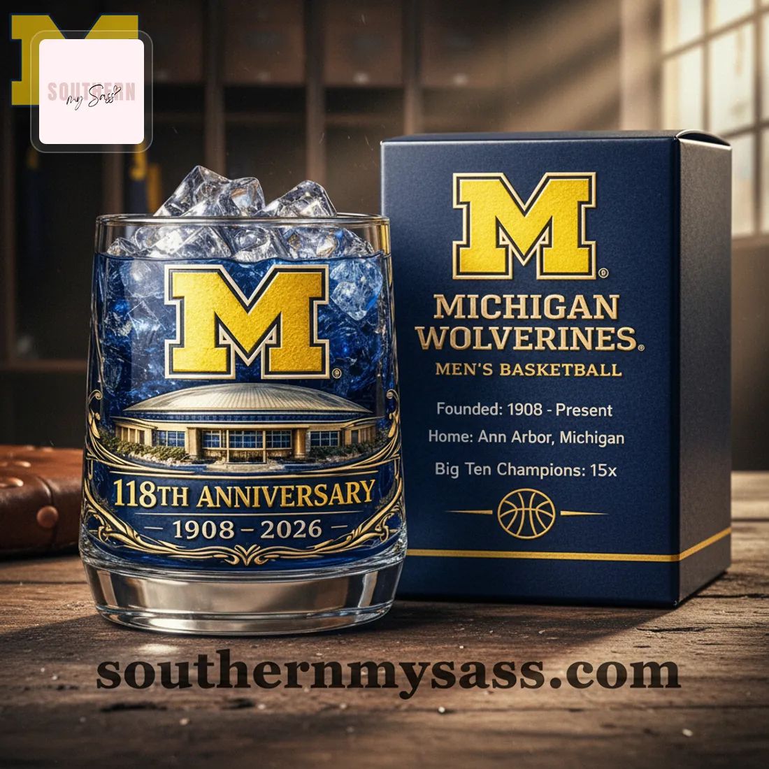 Michigan Wolverines 118th Anniversary Men’s Basketball Crystal Whiskey Glass