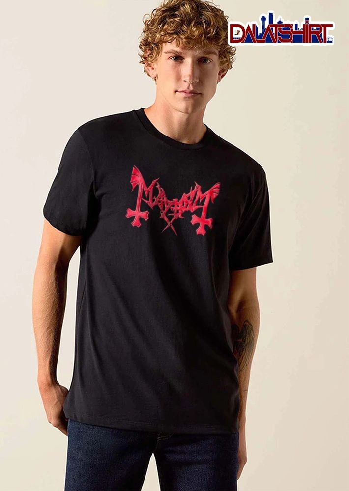 Mayhem red band logo gothic style shirt