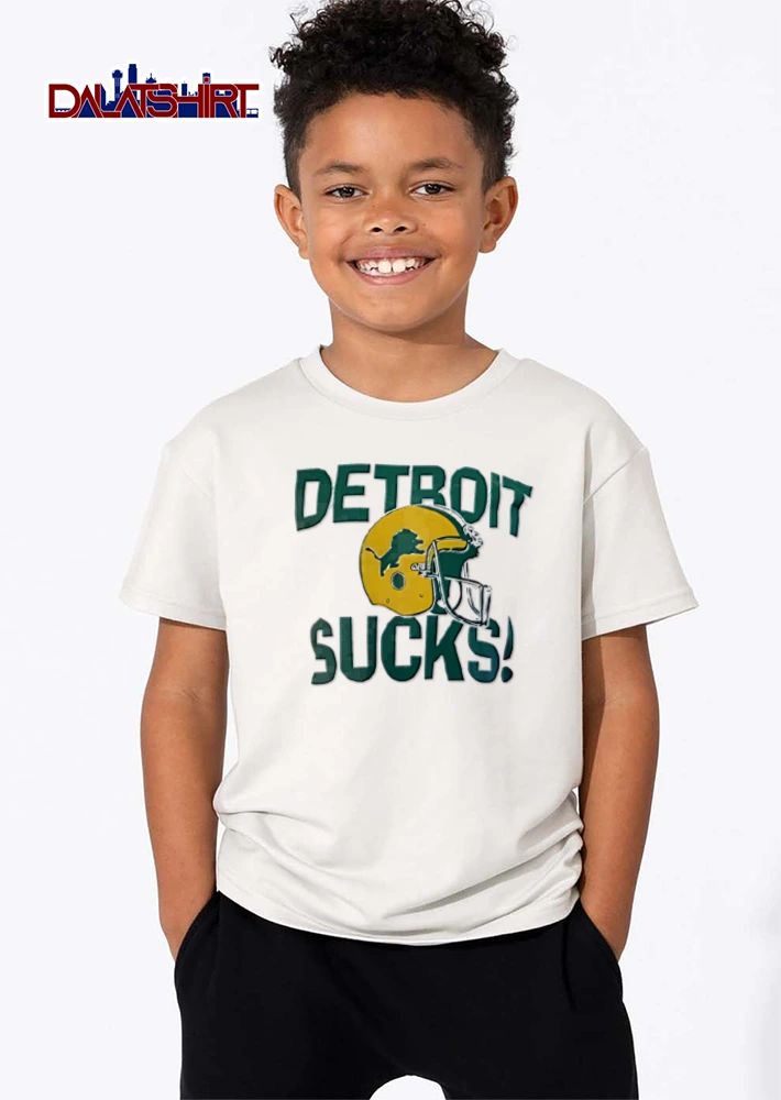 Detroit Sucks football helmet with lion logo shirt