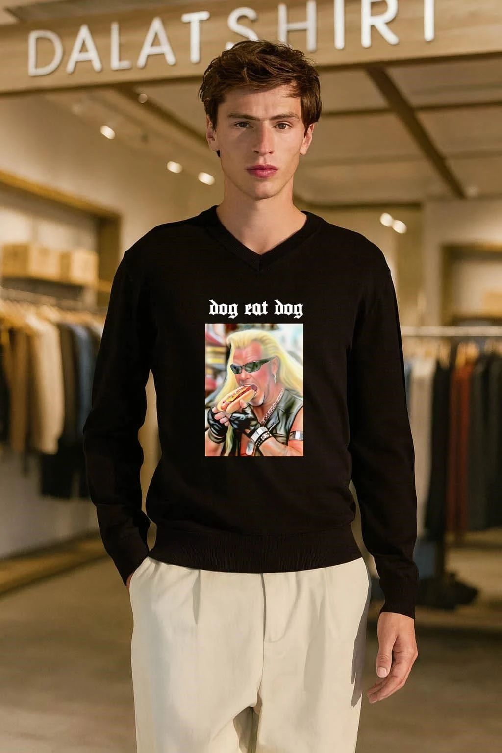 Dog Eat Dog Man Eating Hot Dog shirt