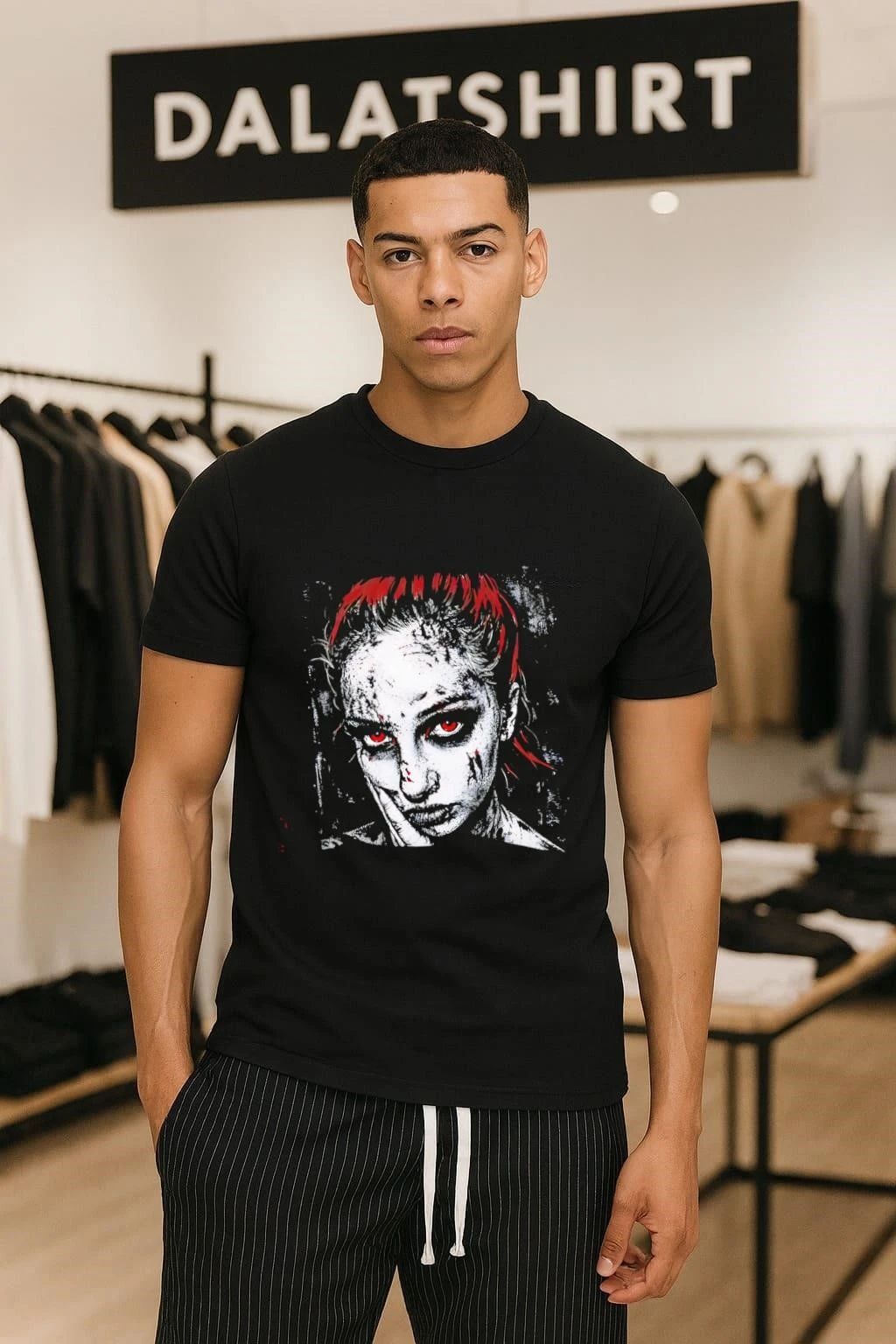 Red Eyed Girl Horror Gothic Portrait Artistic Graphic shirt