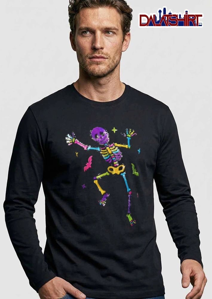 Skeleton dancing bats colorful sequin shirt