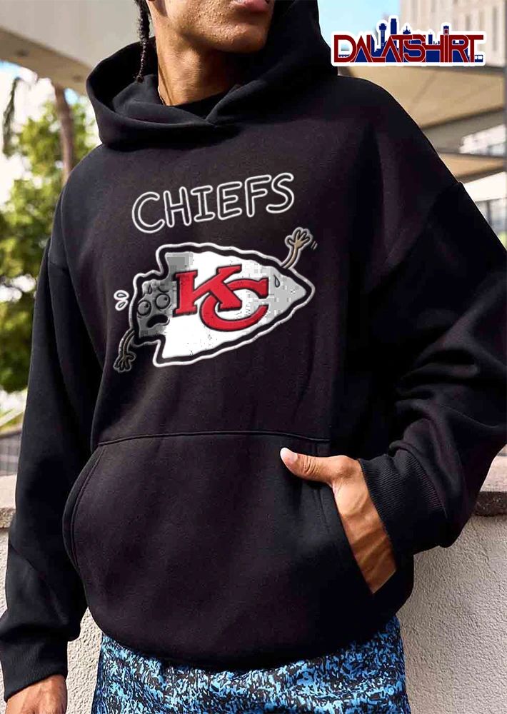 Kansas City Chiefs cartoon arrowhead mascot sweating waving shirt