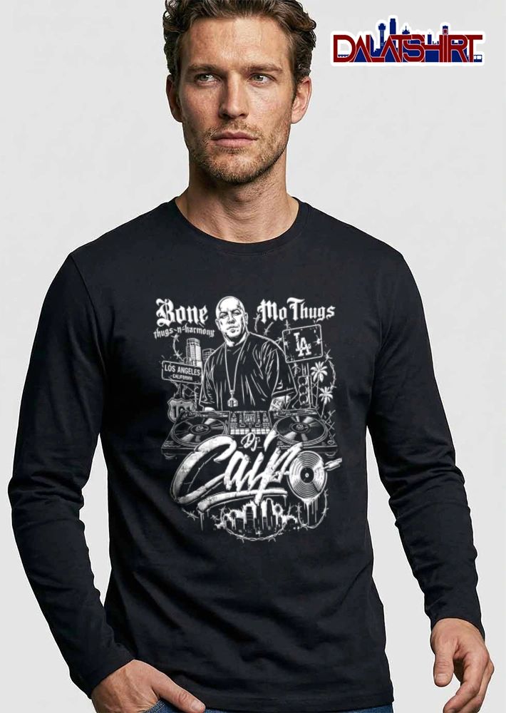 Bone Thugs N Harmony 101 bald man djing turntables city skyline shirt