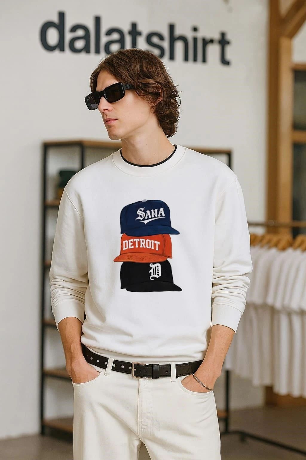 Sana Detroit D Old English Font Stacked Baseball Hats shirt