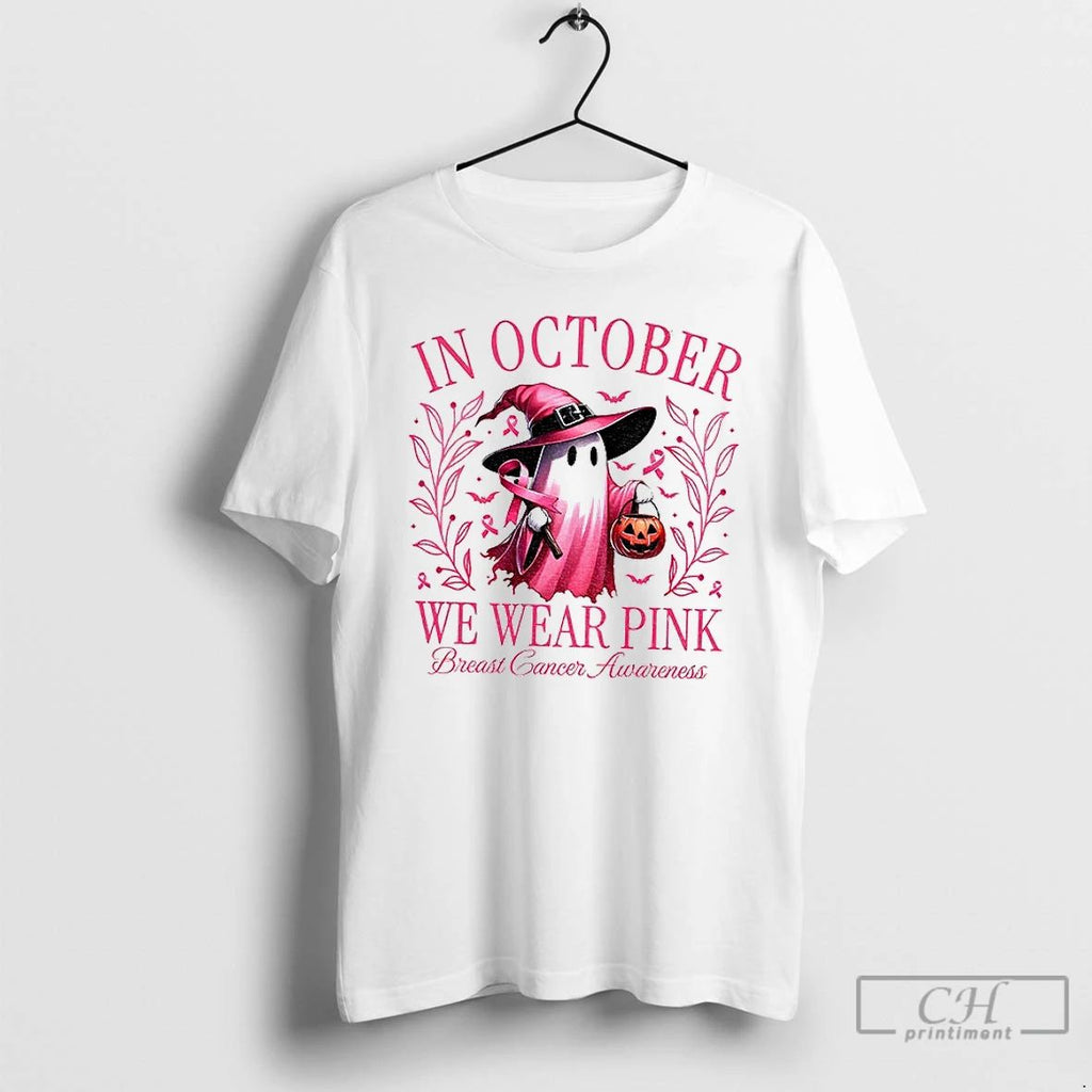 Breast Cancer Awareness Pink Ghost In October We Wear Pink T Shirts