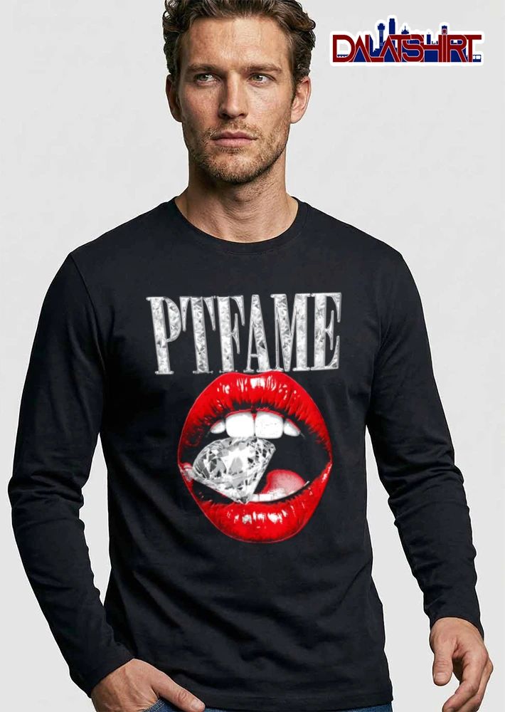 Red lips biting diamond graphic shirt