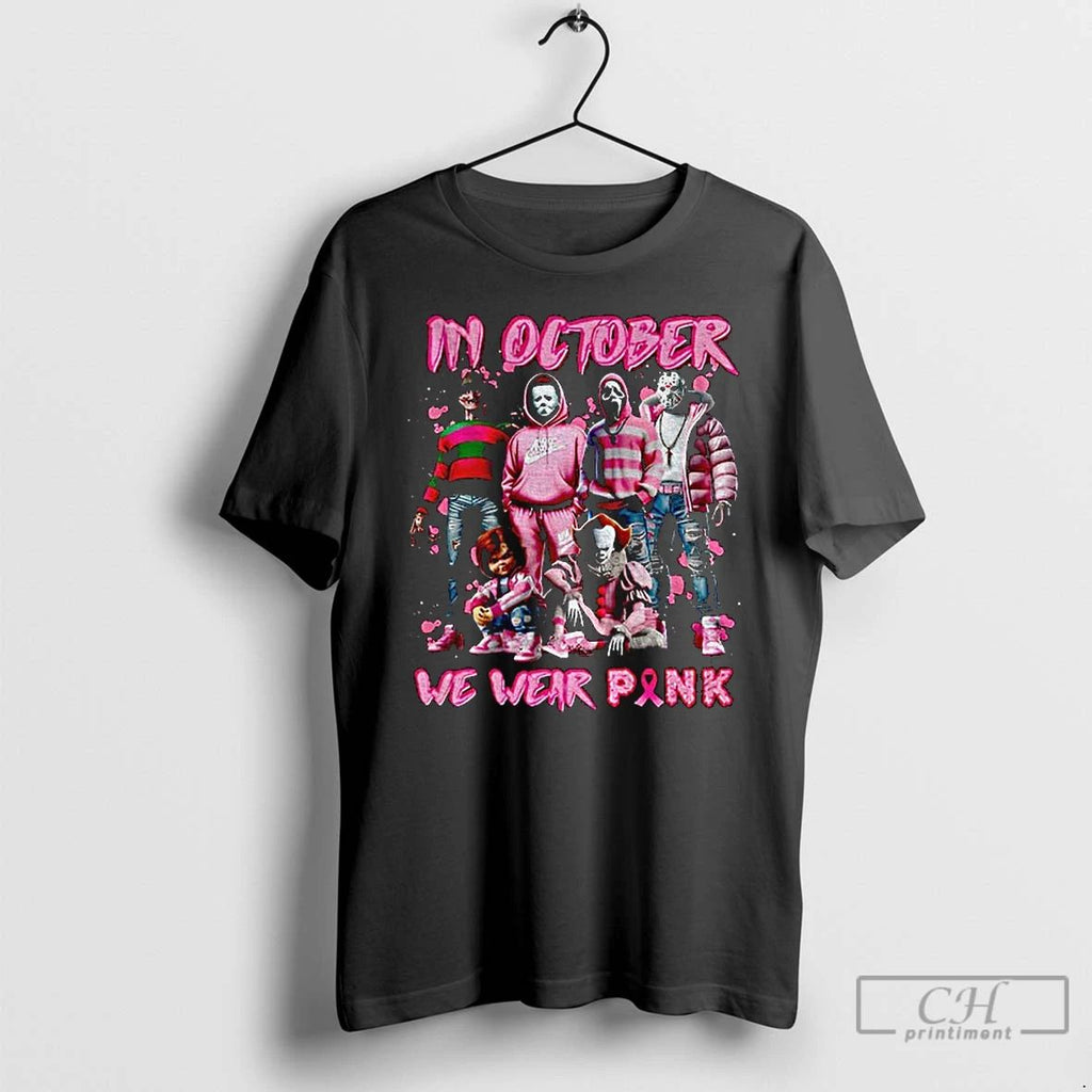 In October We Wear Pink Horror Characters T Shirts