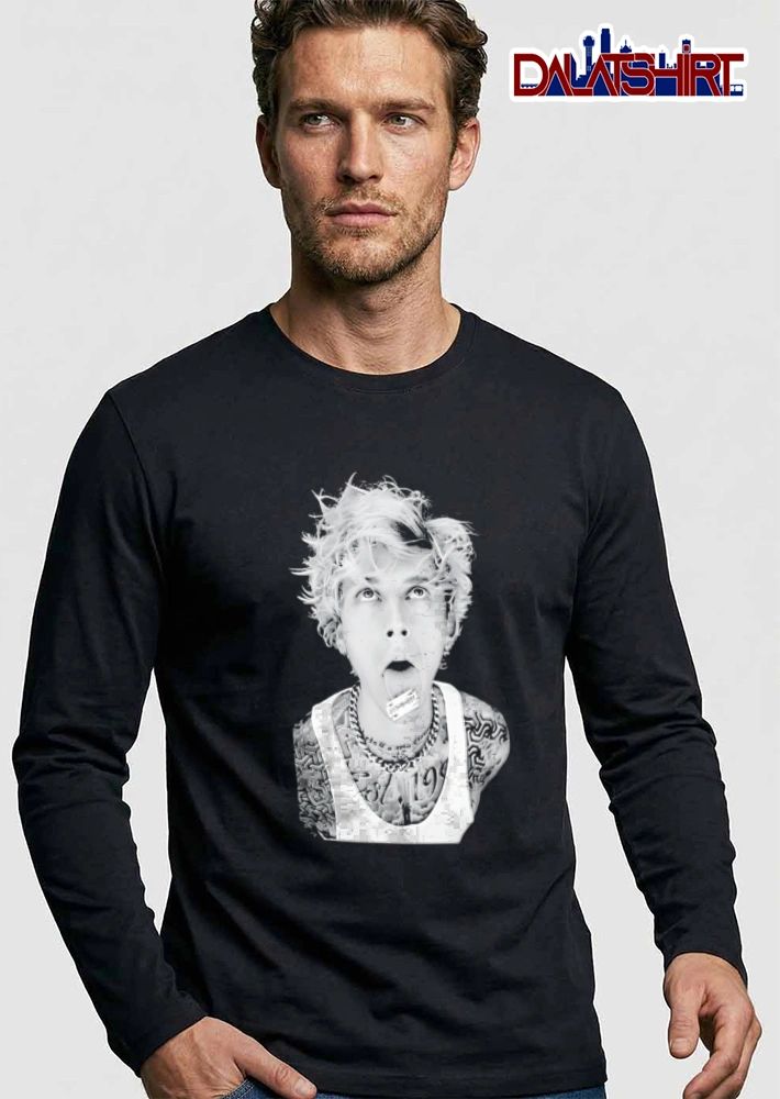 Machine Gun Kelly 1990 man blonde hair razor tongue shirt