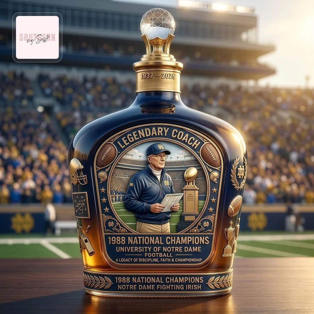Lou Holtz Legendary Coach 1988 Notre Dame National Champions Commemorative Whiskey Bottle