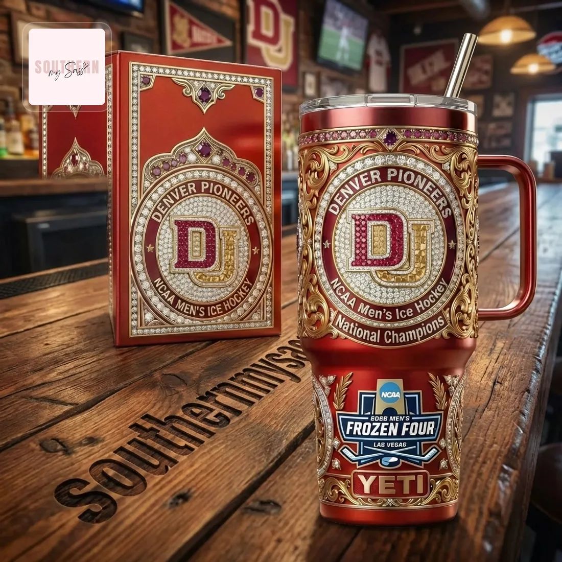 Denver Pioneers NCAA National Champions Diamond YETI Handled Tumbler