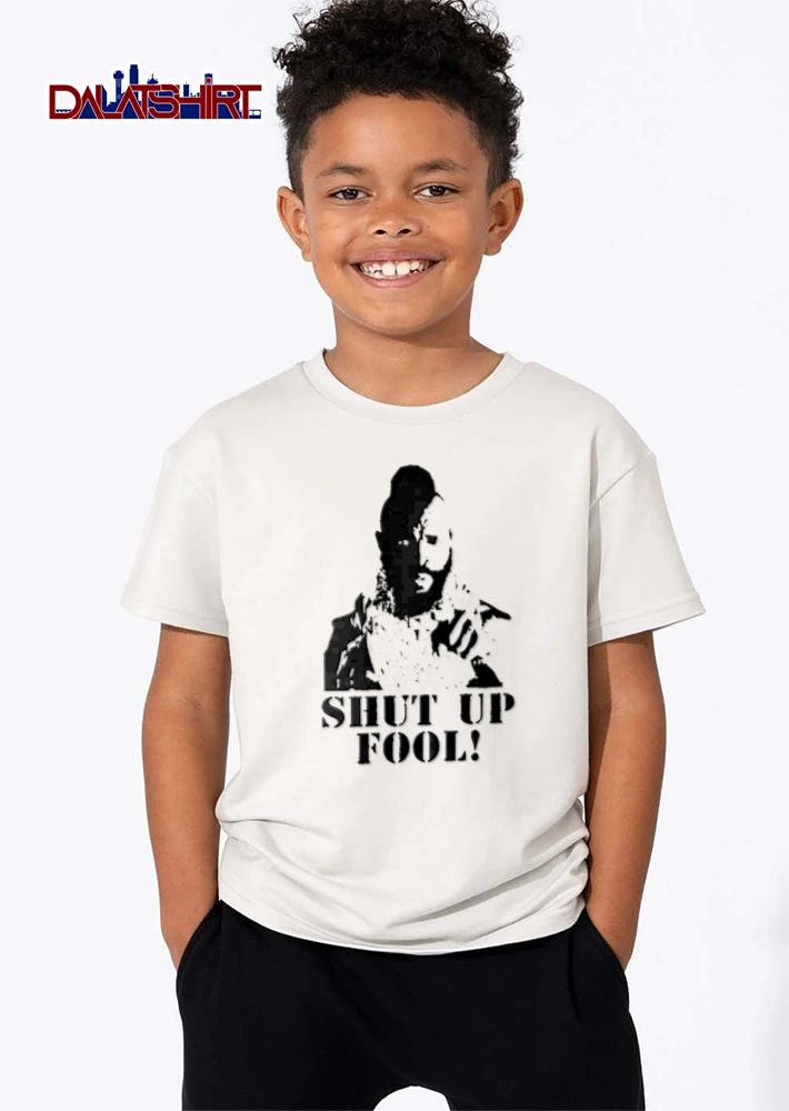 Shut UP Fool Mr T pointing finger stencil style shirt