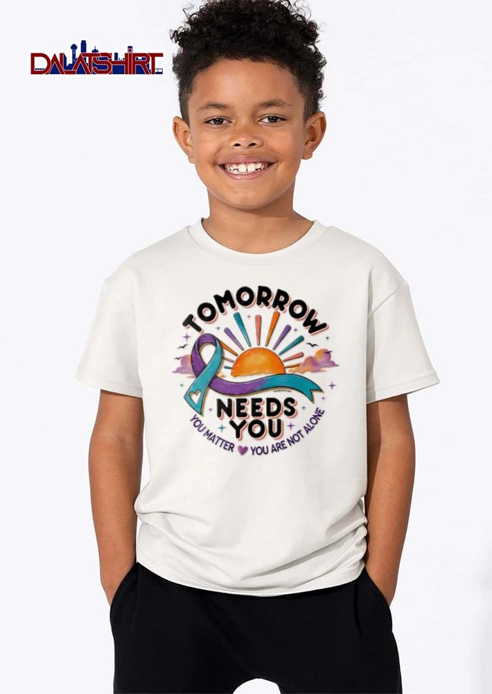Tomorrow Needs You You Matter You Are Not Alone Awareness Ribbon Sun Clouds Stars shirt