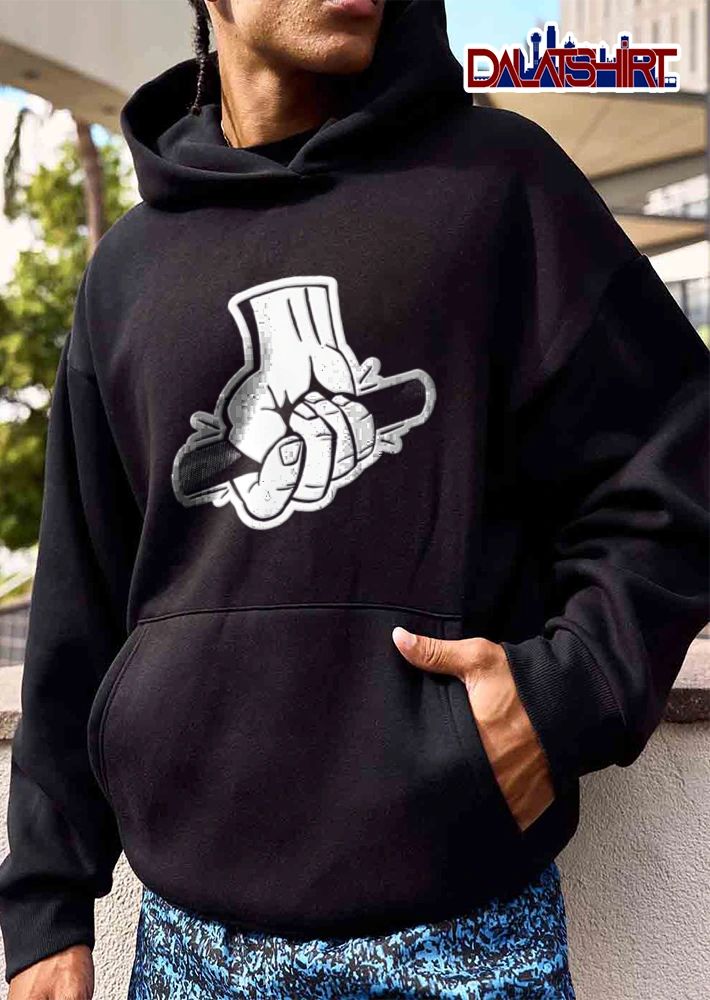 Hand gripping black bar shirt