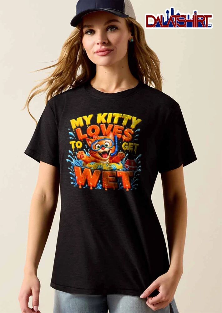 My Kitty Loves To Get Wet orange cat snorkel swimming ring shirt