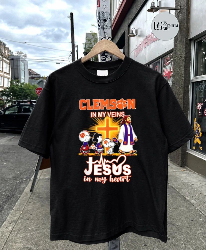 Clemson Tigers x Peanuts in My Veins Jesus in My Heart Walk shirt