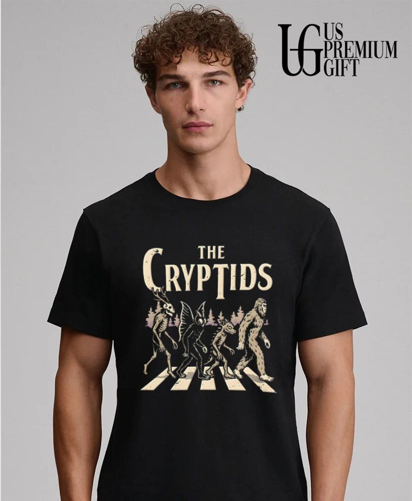 Four Cryptids walking across road shirt