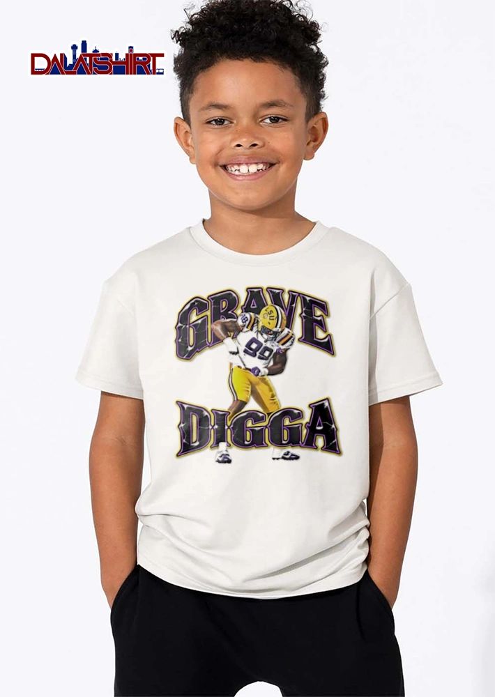 LSU Grave Digga 99 football player celebrating in uniform shirt