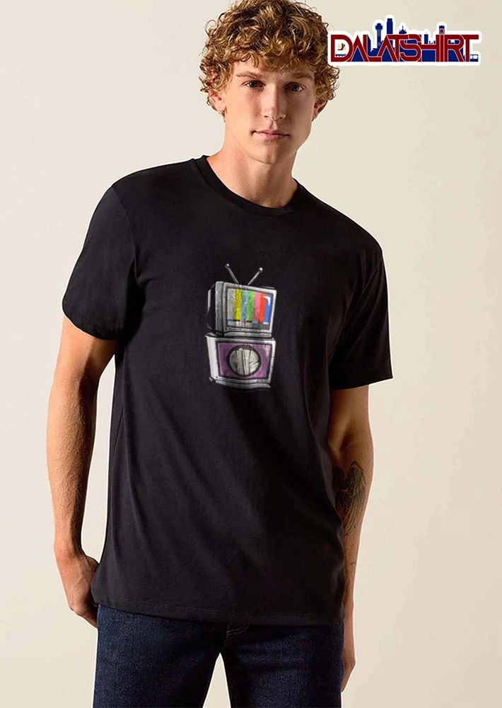 TV HEAD MIZ two stacked televisions colorful bars shirt