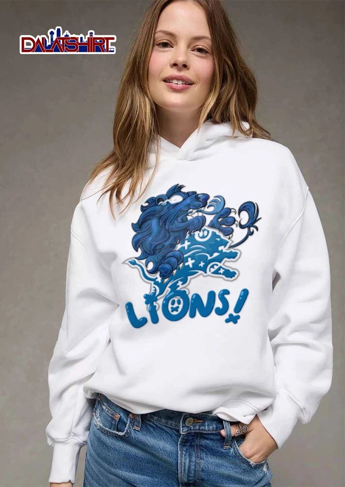 Detroit Lions blue lion mascot logo illustration shirt