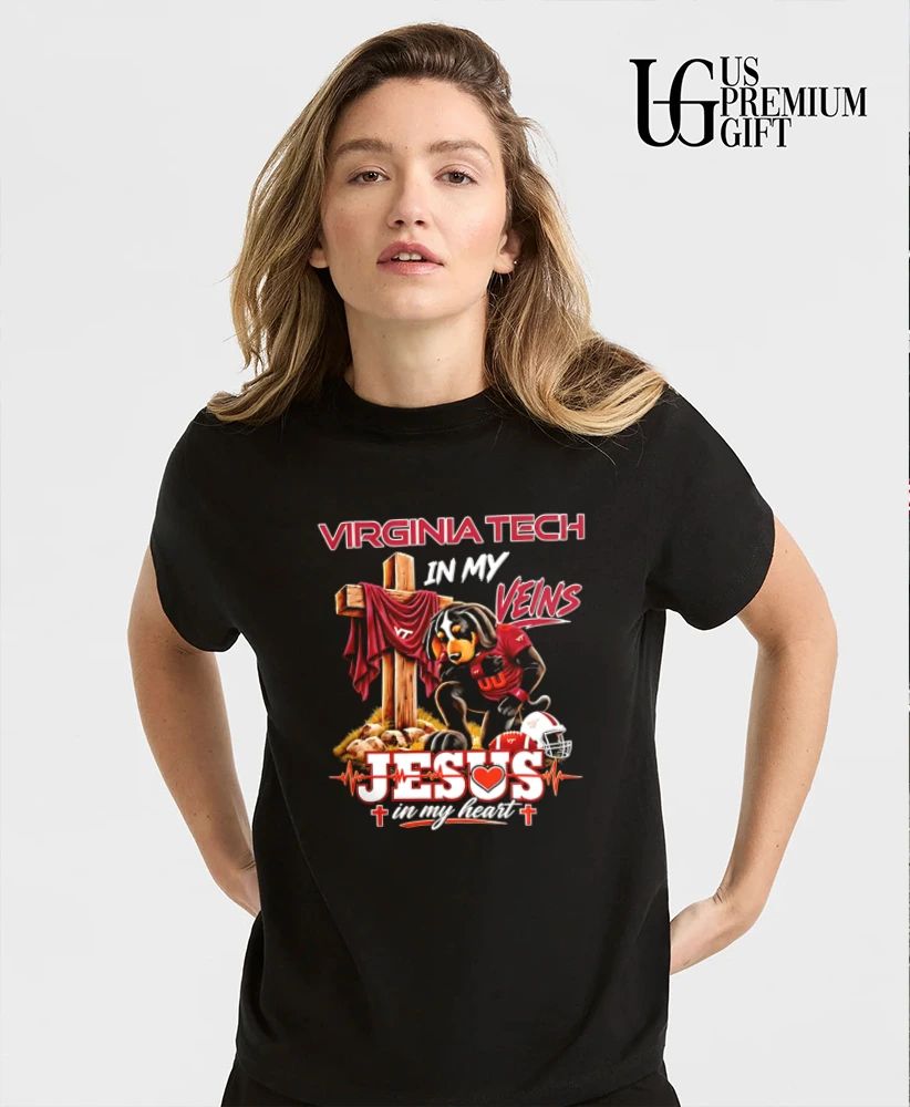 Virginia Tech Hokies Dog In My Veins Jesus In My Heart Faith Football mascot shirt