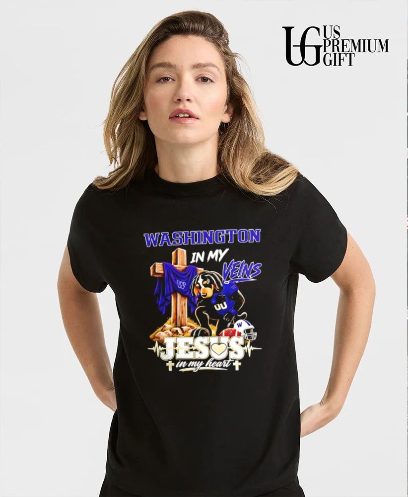 Washington Huskies Dog In My Veins Jesus In My Heart Faith Football mascot shirt