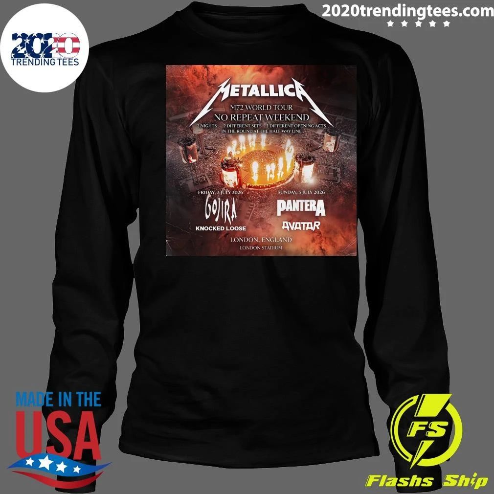 Metallica M72 No Repeat Weekend London Stadium Gojira July 5 2026 Concert Shirt