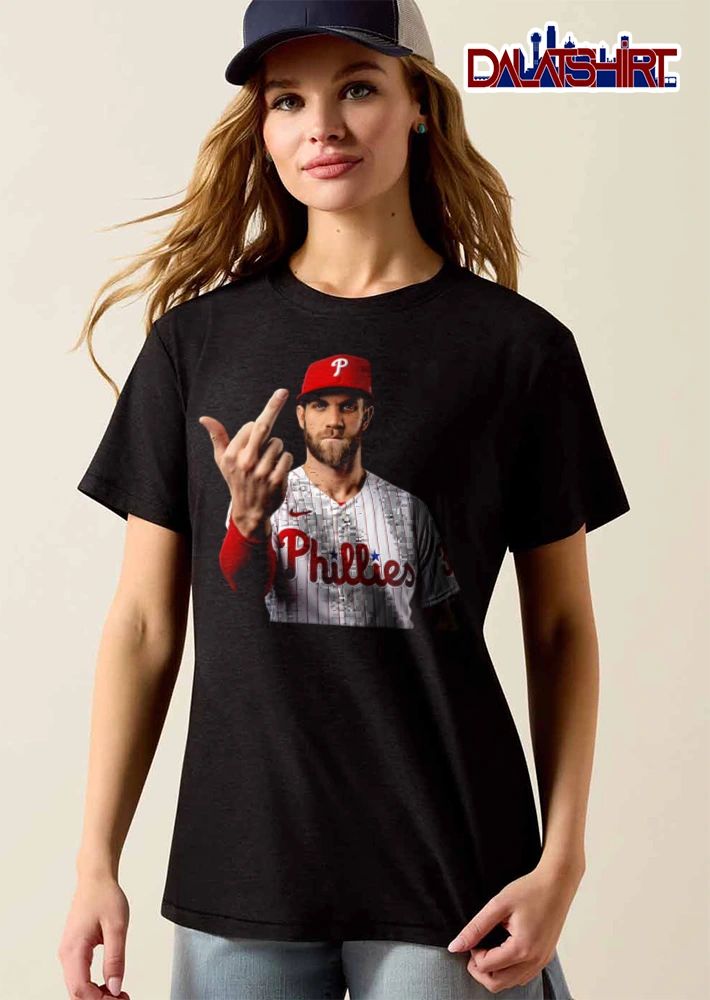 Philadelphia Phillies Bryce Harper 3 man wearing baseball jersey middle finger shirt