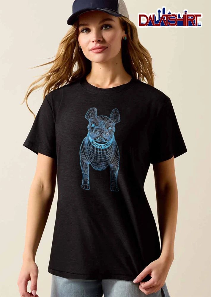 Life Work blue wireframe french bulldog illustration shirt