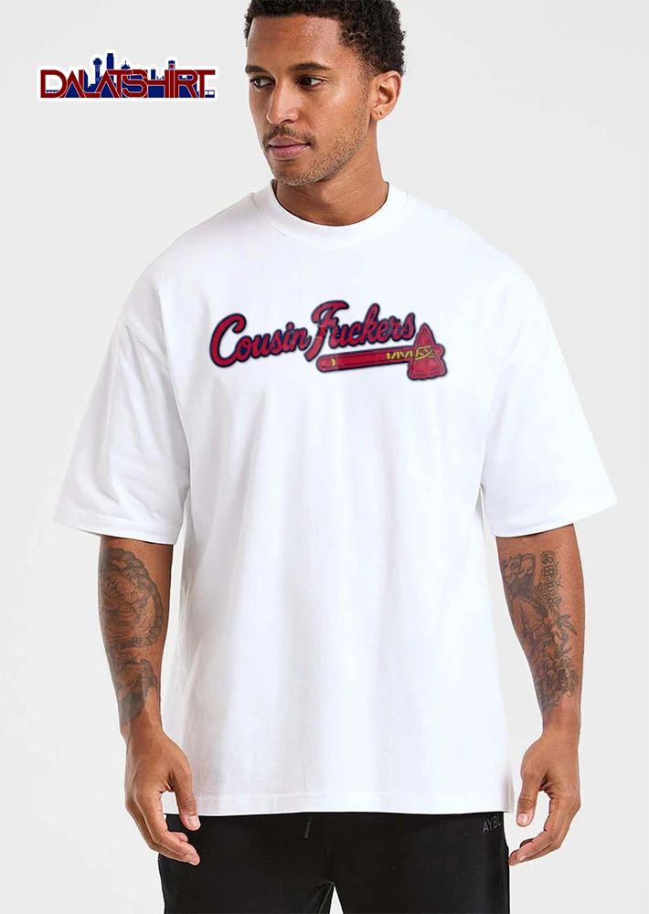 Cousin Fuckers red tomahawk script logo style shirt