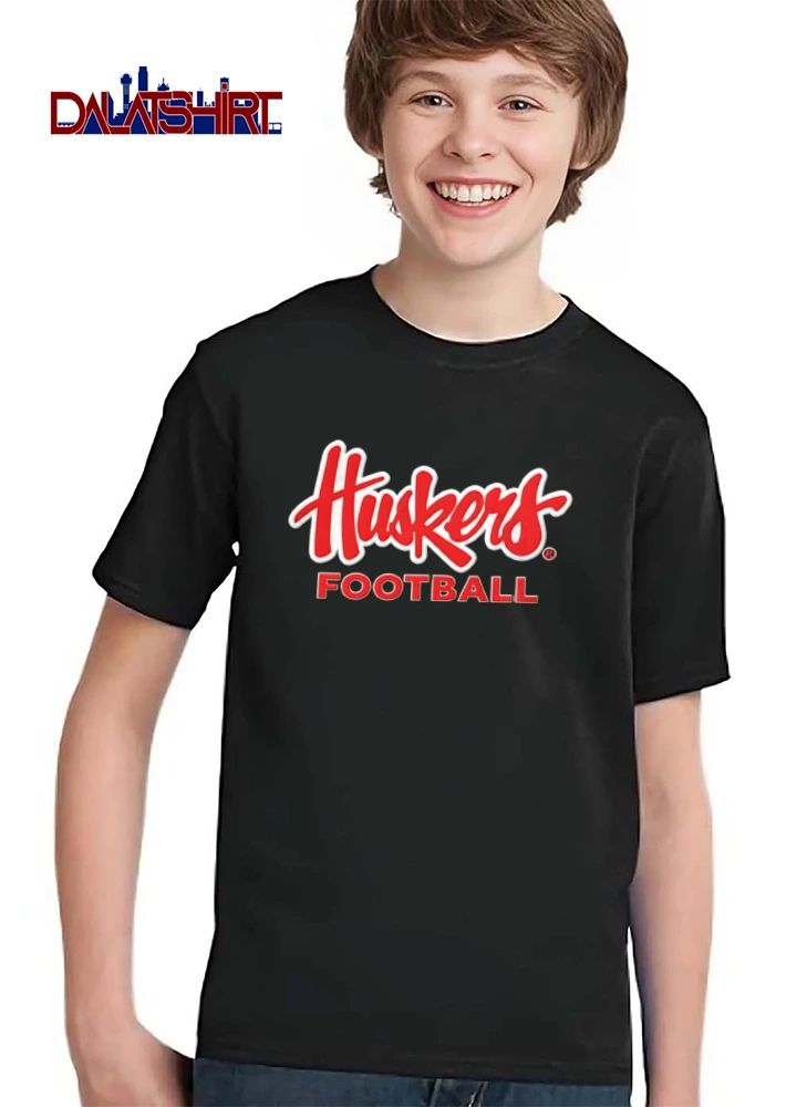 Nebraska Cornhuskers red script text block lettering shirt