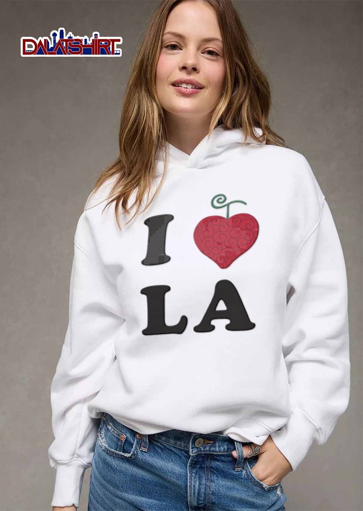 I LA Red Heart Shaped Devil Fruit Spiral Swirls Green Curly Stem shirt