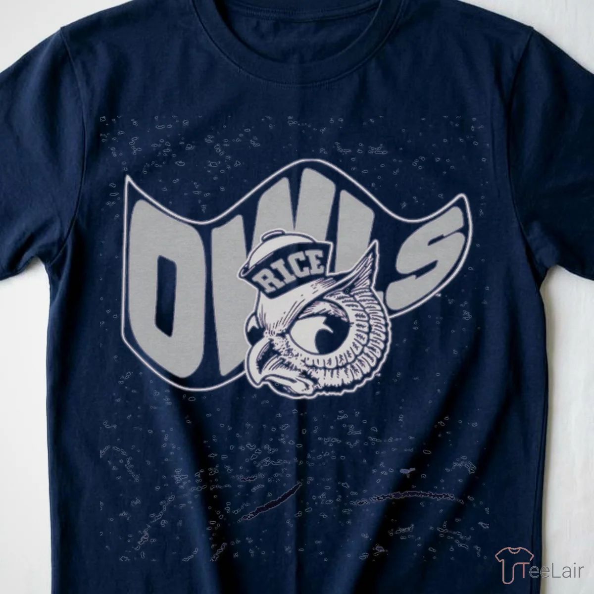 Rice Owls Waving Flag Heather Navy T-Shirt