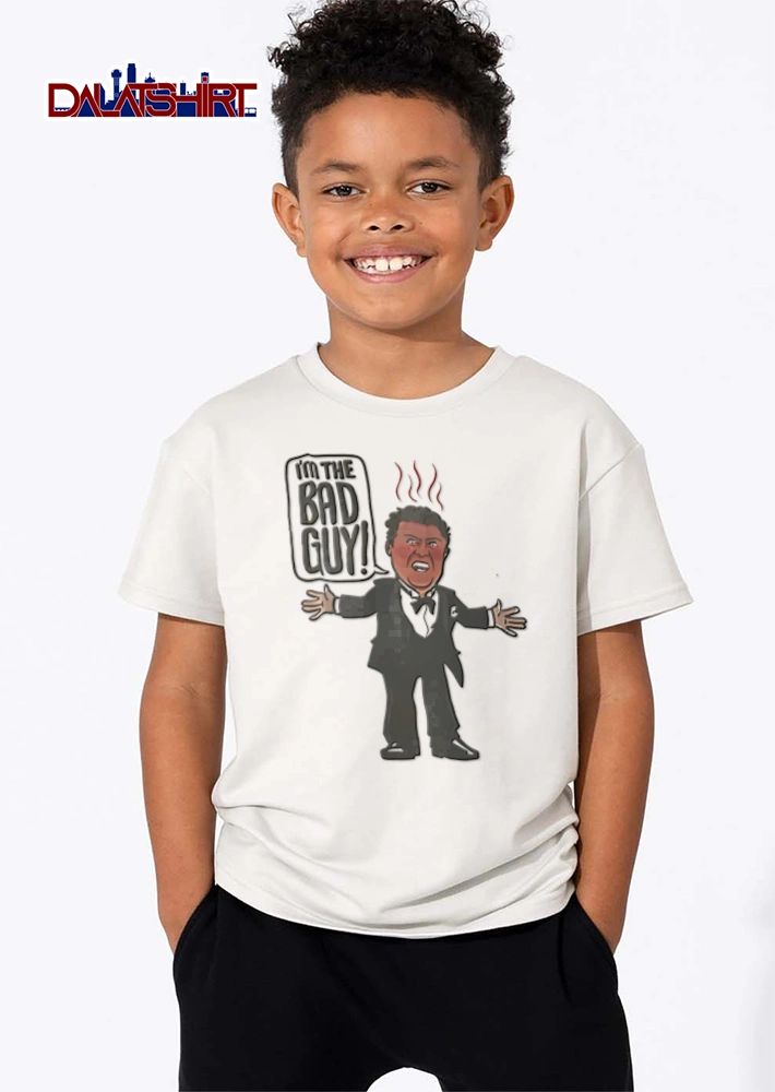 Im The Bad Guy man tuxedo arms outstretched cartoon shirt