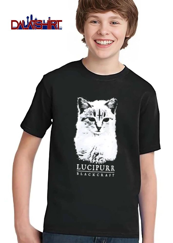 Blackcraft Lucipurr white cat inverted cross forehead shirt