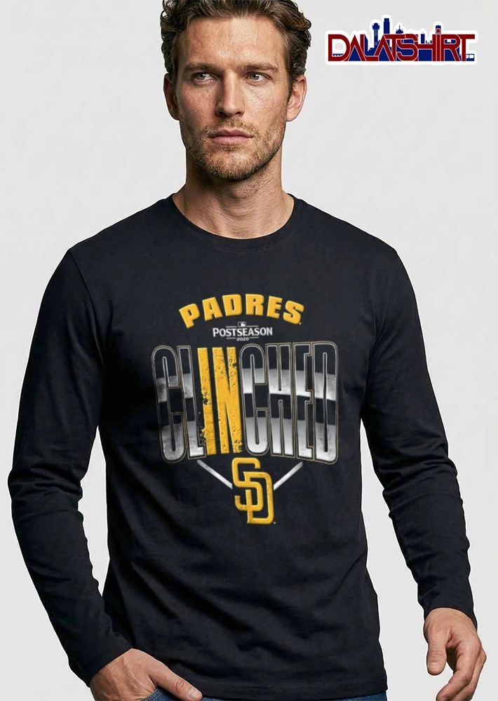 San Diego Padres Clinched 2020 bold text team logo graphic shirt
