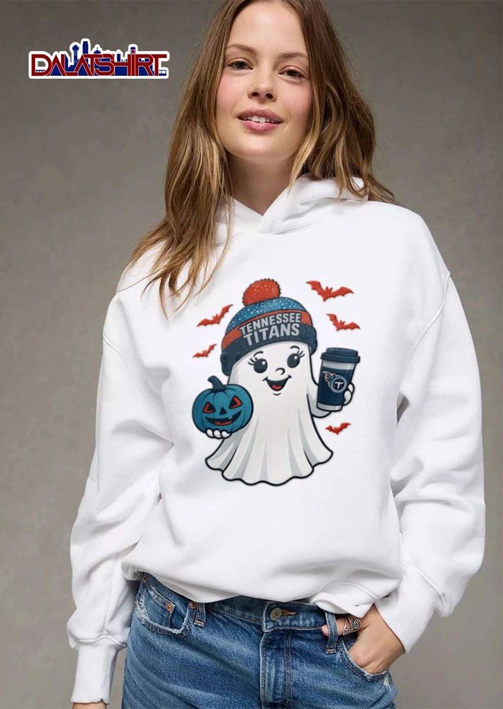 Tennessee Titans ghost wearing beanie holding pumpkin coffee shirt