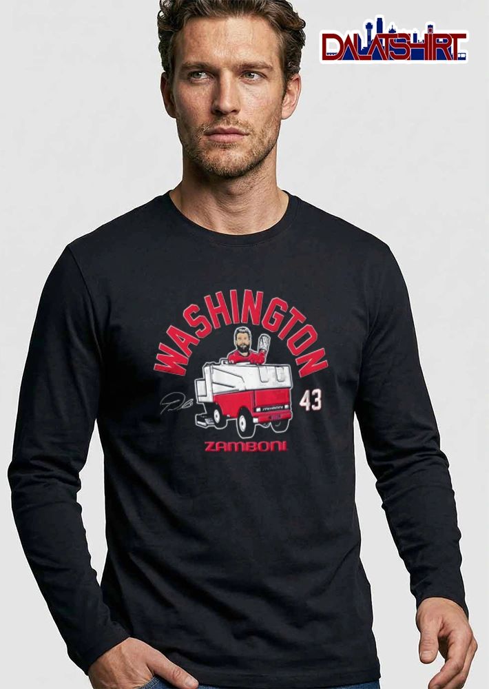 Washington Capitals Tom Wilson man driving ice resurfacer waving 43 shirt