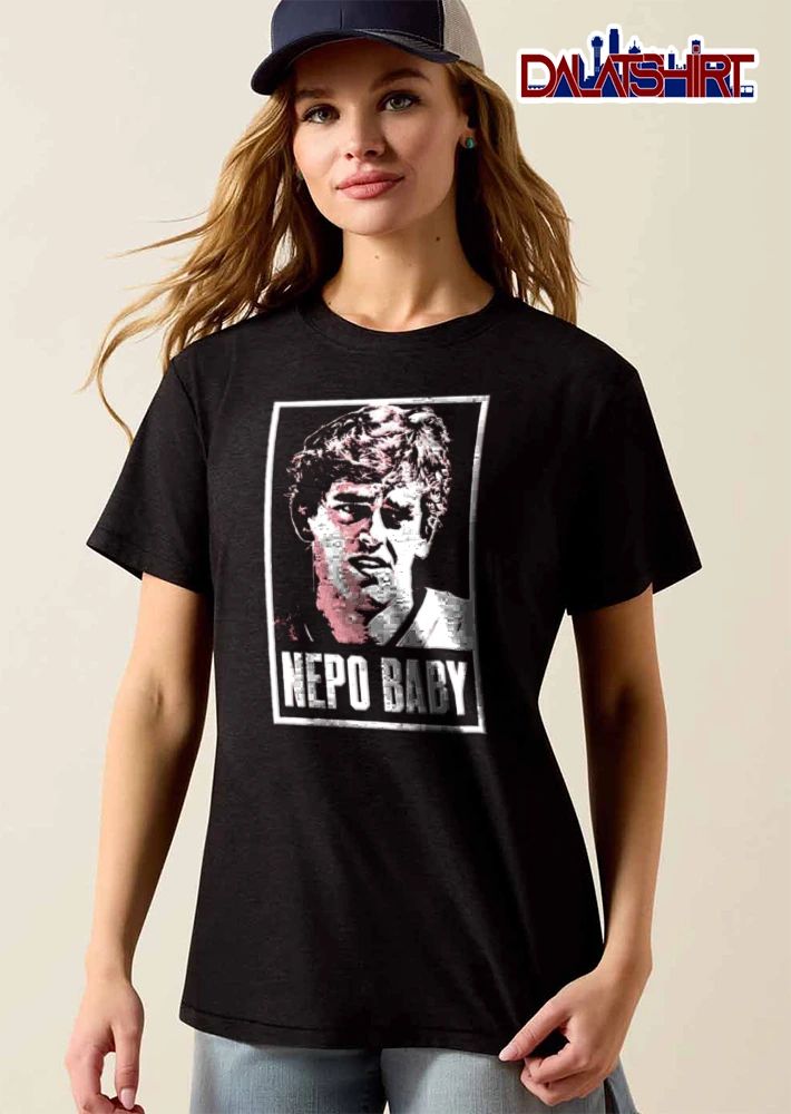 Nepo Baby man portrait graphic style red background shirt