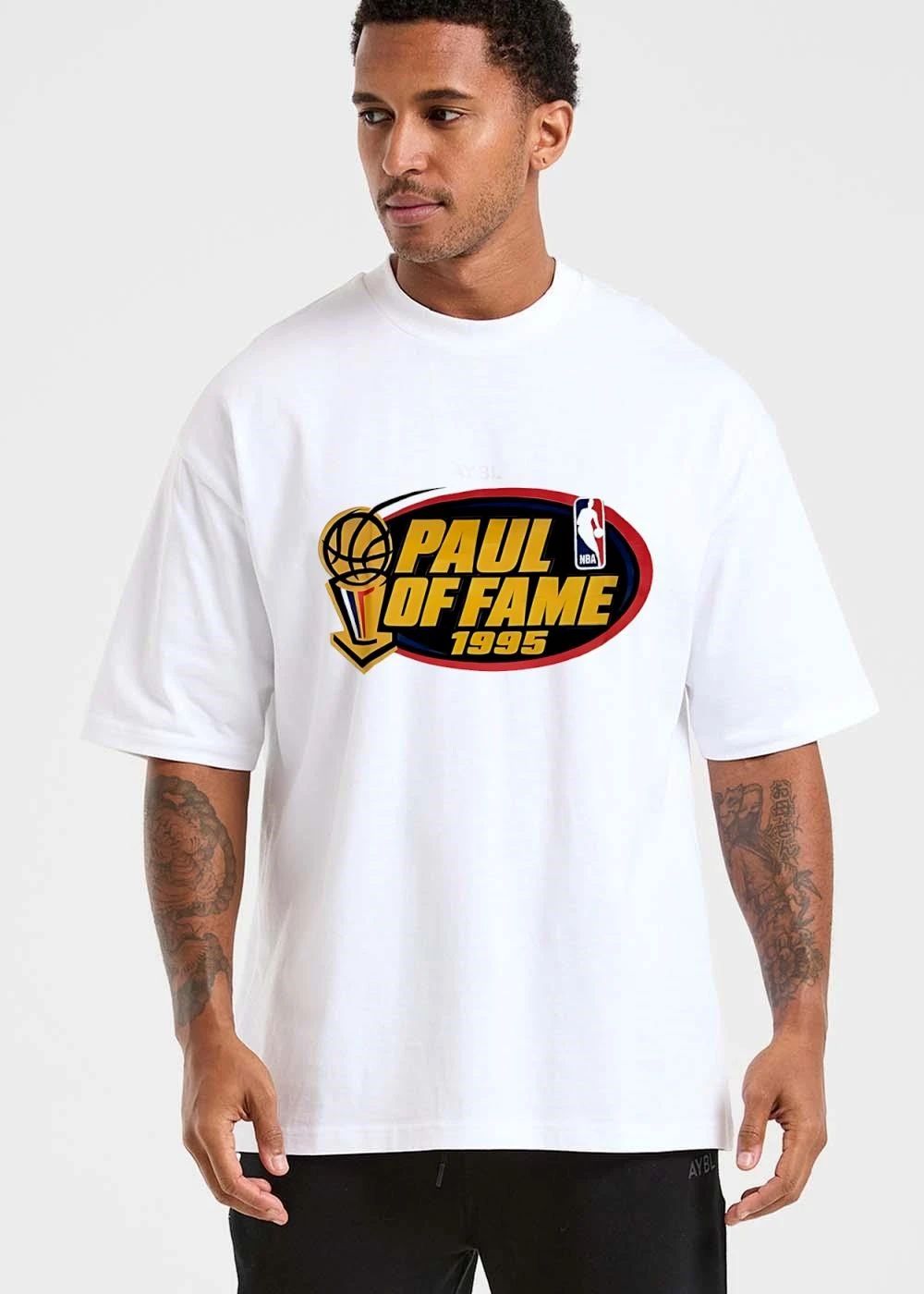 NBA Paul Of Fame 1995 Golden Basketball Trophy Red Oval Frame shirt