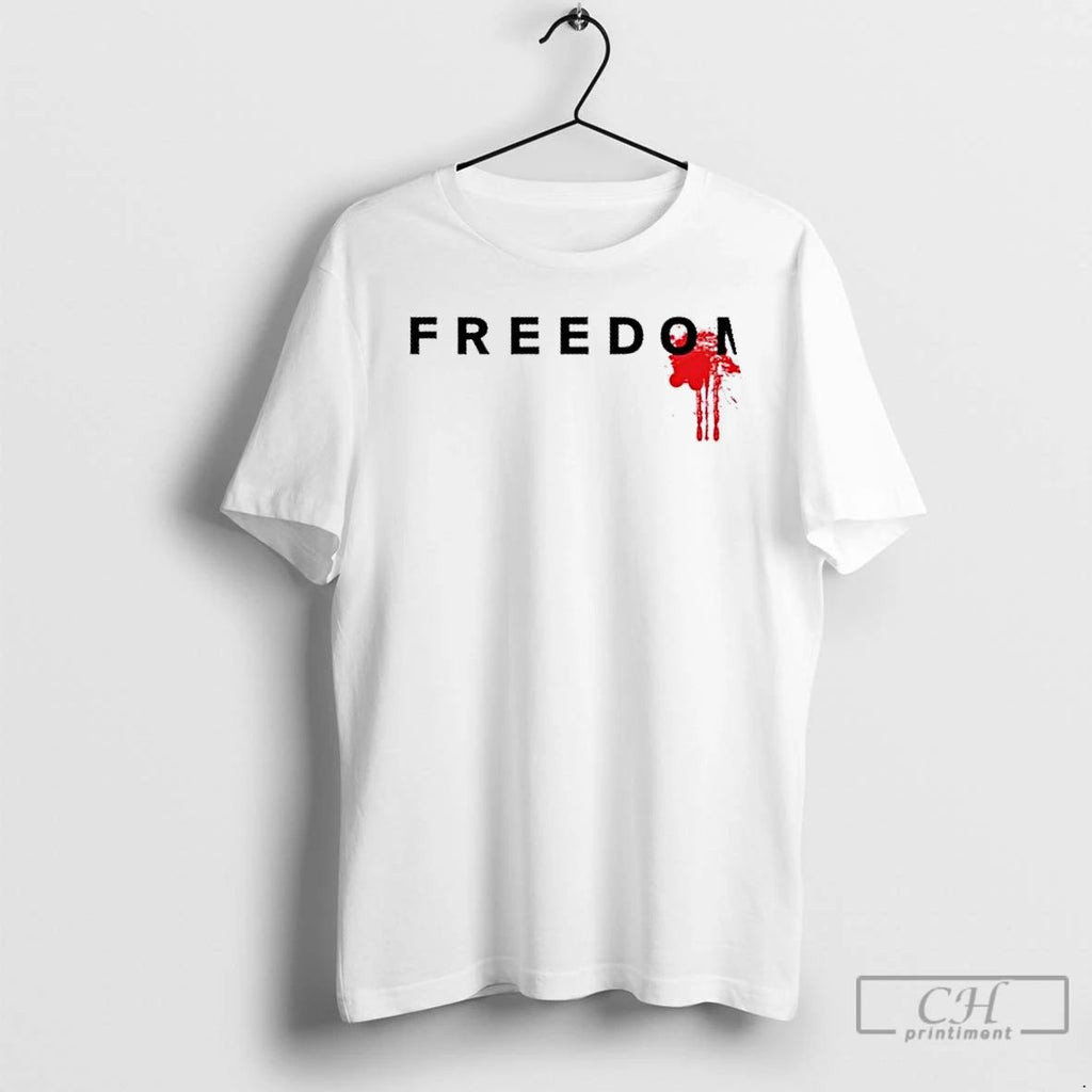 Classic Freedom Blood Splatter Fight For Charlie Kirk Christian Faith Usa T Shirts Hoodie Longsleeve