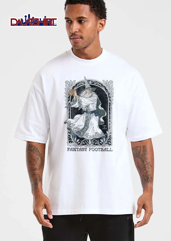 Life Is Good Fantasy Football wizard throwing American illustration shirt