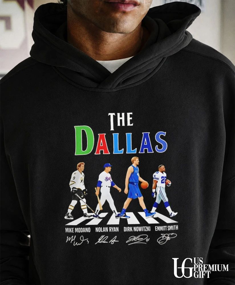 The Dallas Sports Legends Mike Modano Nolan Ryan Dirk Nowitzki Emmitt Smith abbey road signature shirt