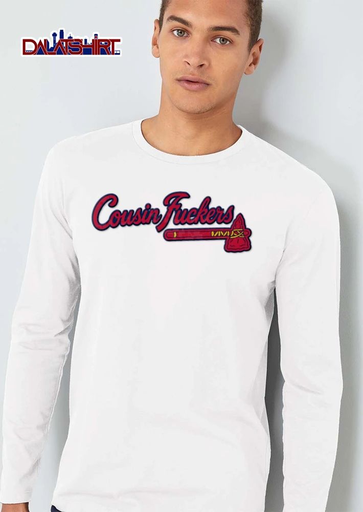 Cousin Fuckers red tomahawk script logo style shirt