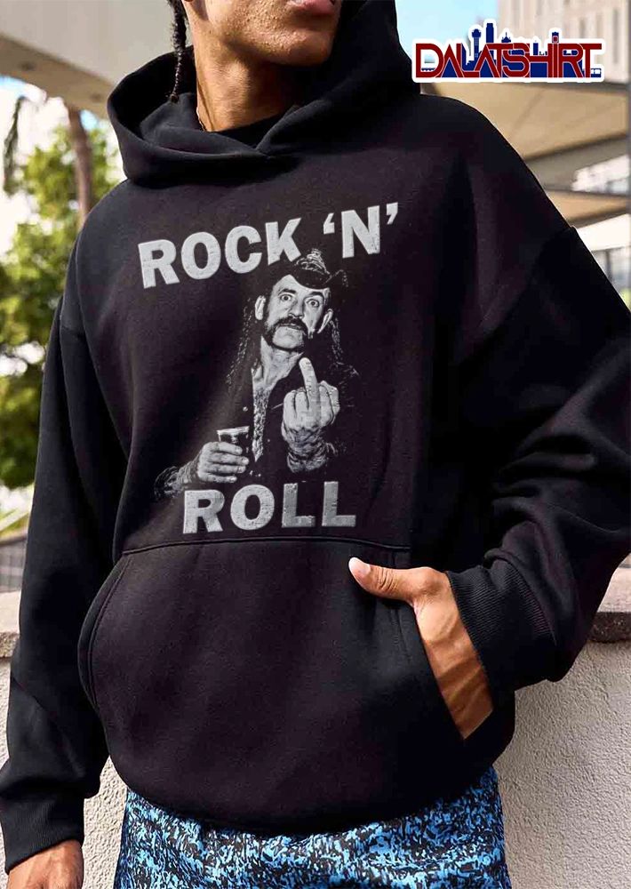 Rock And Roll man cowboy hat holding drink middle finger shirt