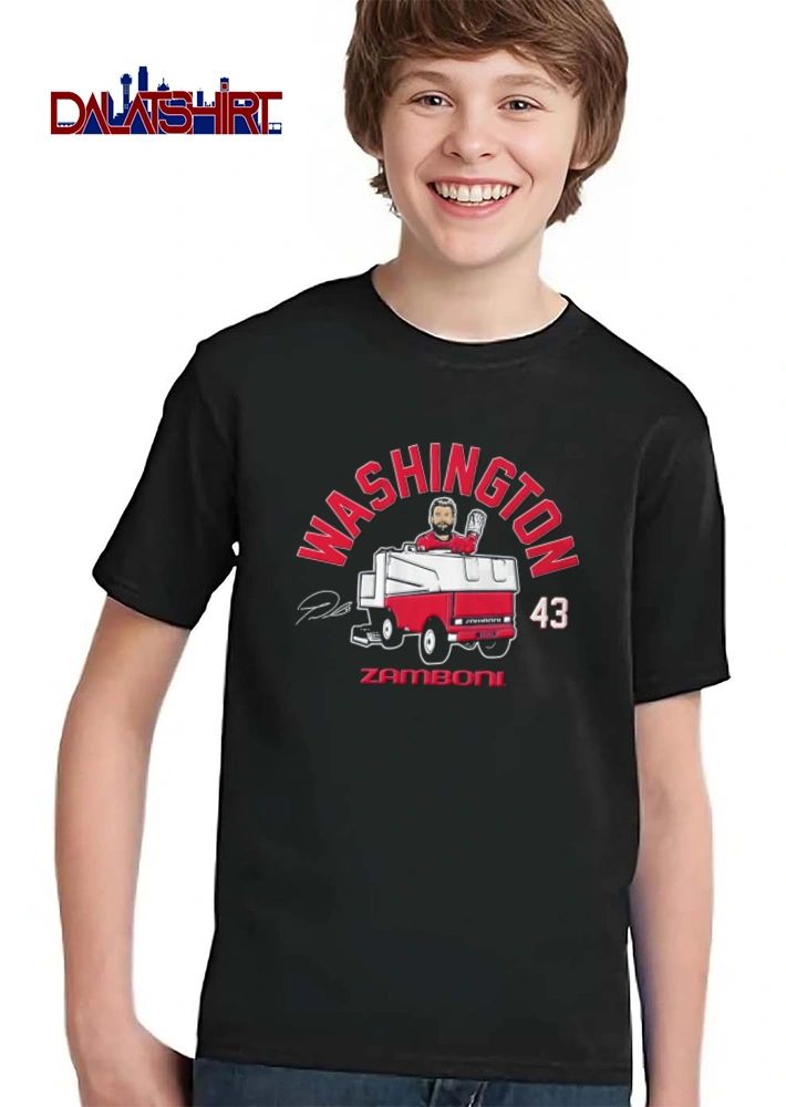 Washington Capitals Tom Wilson man driving ice resurfacer waving 43 shirt