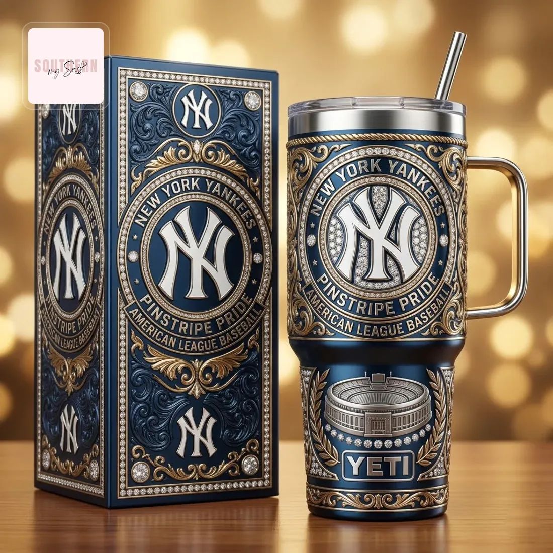New York Yankees Pinstripe Pride Luxury YETI 40oz Tumbler with Handle
