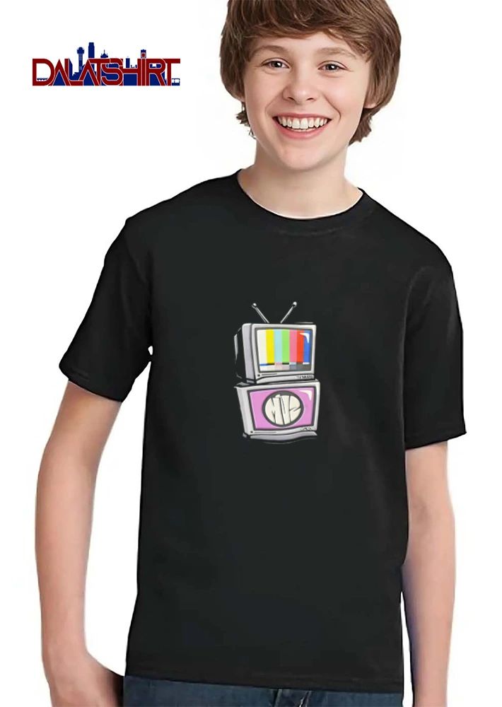 TV HEAD MIZ two stacked televisions colorful bars shirt