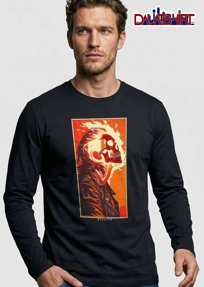 Burnout flaming skull man leather jacket shirt